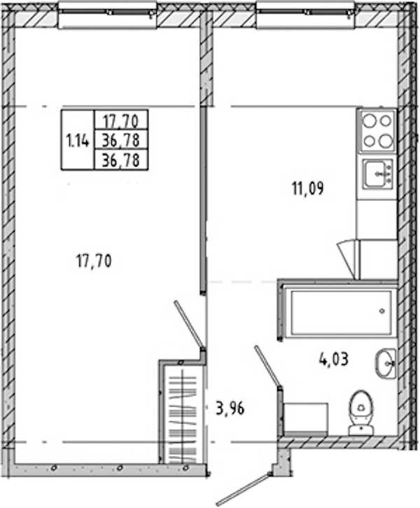 1-комнатная квартира 36.07 м², 1/17 эт., ЖК «Новые горизонты 2»